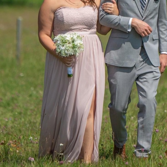 David’s Bridal Blush Bridesmaid Strapless Lace Top Dress - Picture 3 of 4